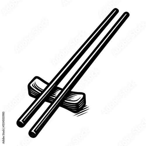 Chopsticks with Chopstick Rest Black and White Outline Line Art Drawing Illustration Graphic