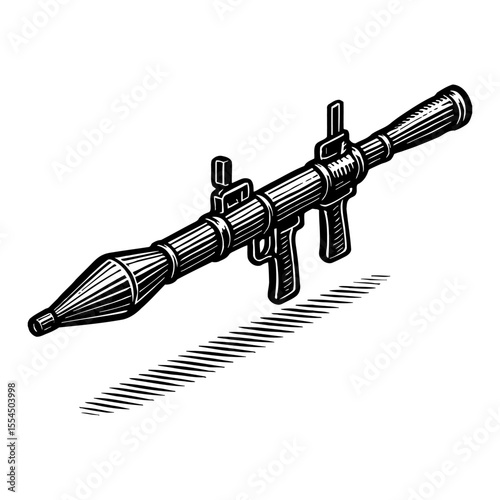 Bazooka Launcher Weapon Isolated Black and White Outline Line Art Drawing Design Illustration