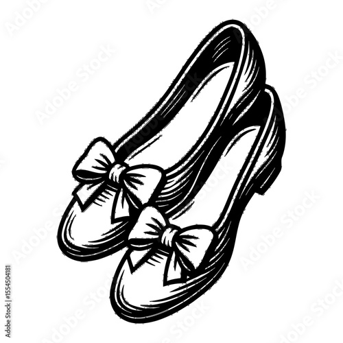 Z Shoes with Bow Black and White Outline Line Art Drawing Illustration Style Design Template
