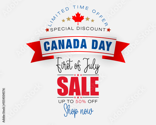Holiday design, background with handwriting texts, maple leaf for Canada National day, sales and commercial events; Vector illustration.