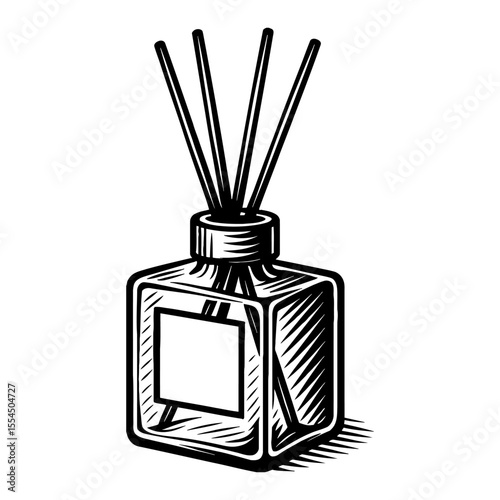 Elegant Aroma Reed Diffuser Bottle Black and White Outline Line Art Drawing for Home Fragrance Decor