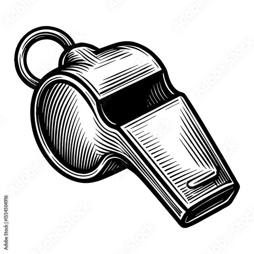 Illustration of a Whistle Black and White Outline Line Art Drawing Detailed Engraved Style