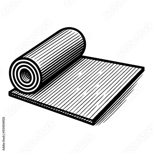 Rolled Mat Black and White Outline Line Art Drawing Engraving Sketch Illustration