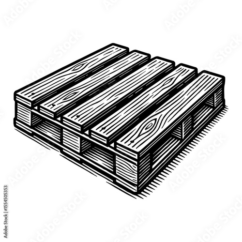Wooden Pallet Black and White Outline Line Art Drawing in Engraving Style Illustration