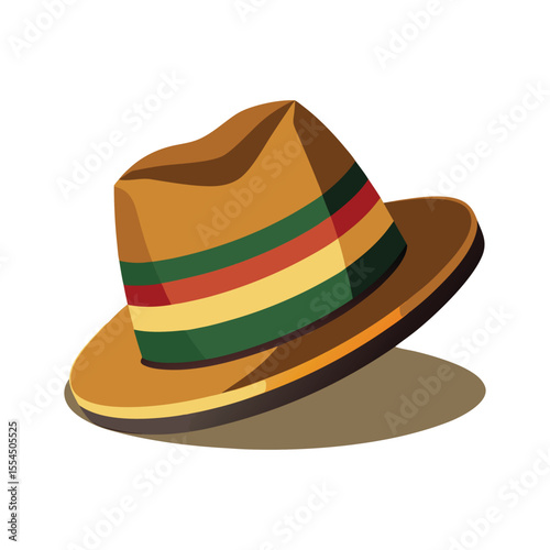 Striped Fedora Hat – Brown Wide-Brim with Green, Yellow, and Red Band