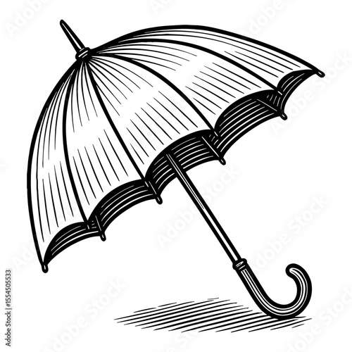 Vintage Umbrella Black and White Outline Line Art Drawing Engraving Style Retro Object for Protection