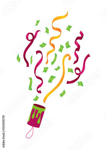 Party popper icon. Holiday popper cone with confetti, congratulate or celebrate element. Exploding cracker icon in flat design. Vector illustration isolated on white background
