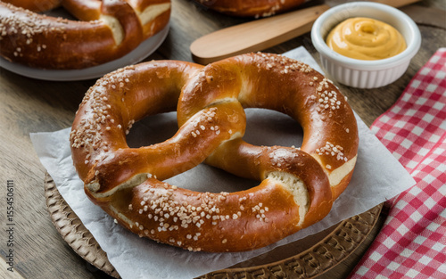 Brezel: German pretzel with a soft, chewy interior and crisp, salted crust. Made with lye for its signature flavor. A popular snack with beer.