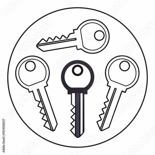 Set of four keys arranged in a circle with one key highlighted in dark color