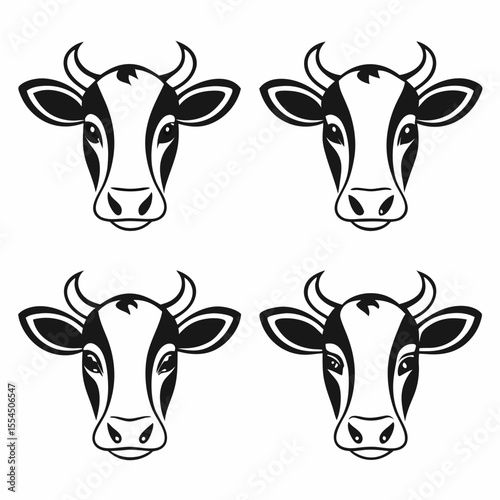 Four stylized black and white cow heads in a symmetrical pattern