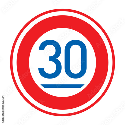 Speed limit traffic sign. Icons. Symbols. Markers. Caution. Traffic safety. Japanese traffic rules. 30