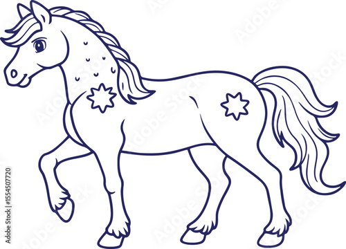 Unicorn Horse Vector | Fantasy Animal, Star Mark, Magical Creature, Outline Drawing, Myth