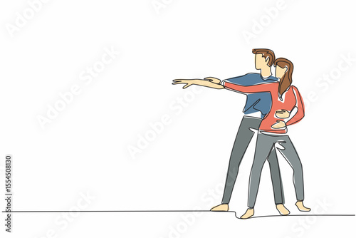 Continuous one line drawing husband and wife dancing couple. Showing a charming performance. Salsa dance. Awesome. Romantic dance. International Dance Day. Single line draw design vector illustration