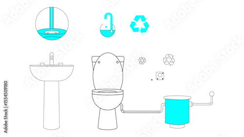 Smart Greywater Layout – Eco Bathroom System in Line Art
  illustration of a glass of water