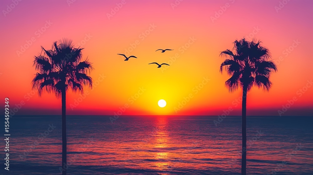 Obraz premium Sunset Serenade Twin Palms Witnessing the Days End isolated on transparent background