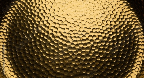 Golden Hammered Metal Texture Abstract Background with Circular Pattern
