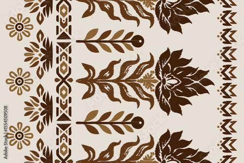 Floral Ikat pattern embroidery border.Motifs African boho paisley background.Ethnic floral Indian seamless.Aztec traditional textile design. Illustration for fabric, textiles