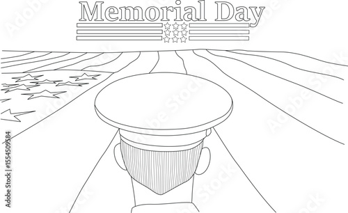 Memorial Day graphic featuring a soldier's cap and an outline of the US flag, perfect for remembrance and patriotic content.
