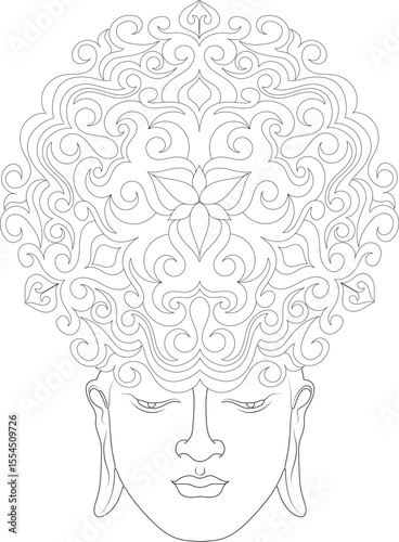 Abstract Line Art of Meditating Buddha: A Serene Symbol of Peace, Mindfulness, and Spiritual Enlightenment with Ornate Details.