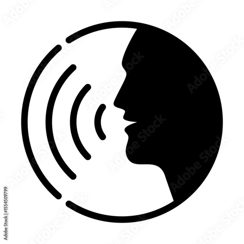 Speaking head man graphic icon. Human voice and sound waves isolated sign on white background. Voice command symbol. Vector illustration