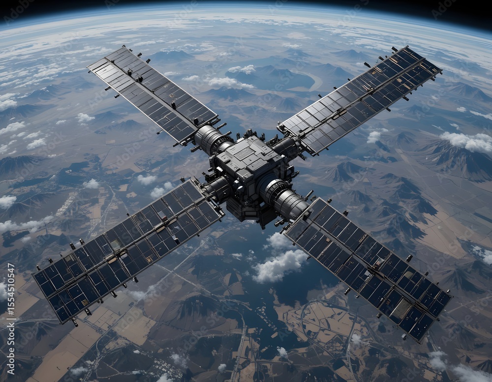 Obraz premium Orbiting Space Station A Futuristic Vision of Space Exploration
