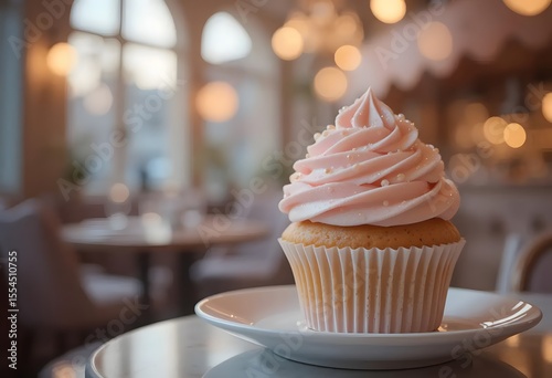 Delicate Pastel Cupcake with Fluffy Frosting and Edible Pearls