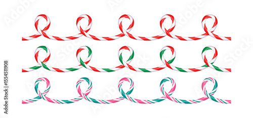 Christmas spiral stripes in the shape of sugar toast. Christmas striped lollipops for text decoration. Christmas design elements. Isolated vector illustration on white background.