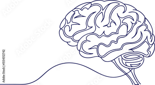 Brain Vector Illustration, Human Mind Outline, Intelligence Symbol Design, Psychology Concept Art, Minimal Line Drawing, Transparent Background