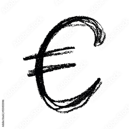 Hand drawn euro currency symbol. Brush stroke doodle. Single element for design