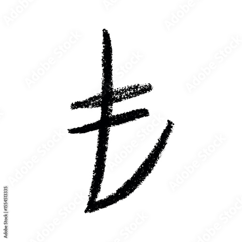 Hand drawn turkish lira currency symbol. Brush stroke doodle. Single element for design