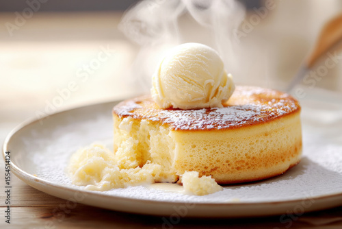 Turkish Künefe with Melting Vanilla Ice Cream and Rising Steam