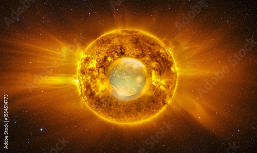 Fototapeta Naklejka Na Ścianę i Meble -  Global warming concept - Glass shield around the planet earth and the sun 