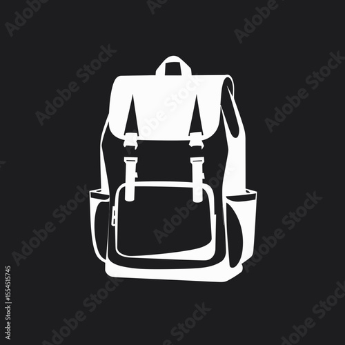 Stylized backpack silhouette in white on black background for design concept
