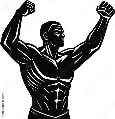 Silhouette of a fighter raising fist