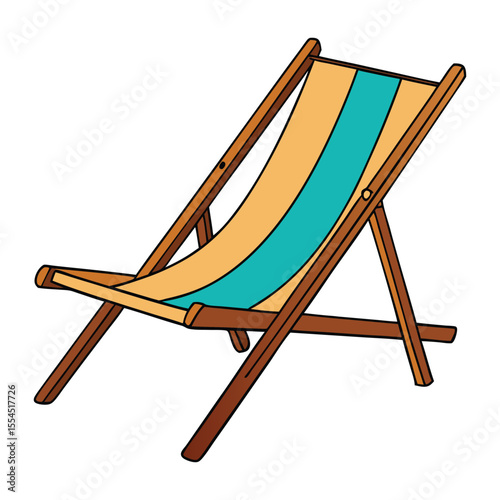 Wooden-frame beach chair with a classic foldable design, canvas seat, and backrest, perfect for relaxing by the sea with comfort and style under the sun.

