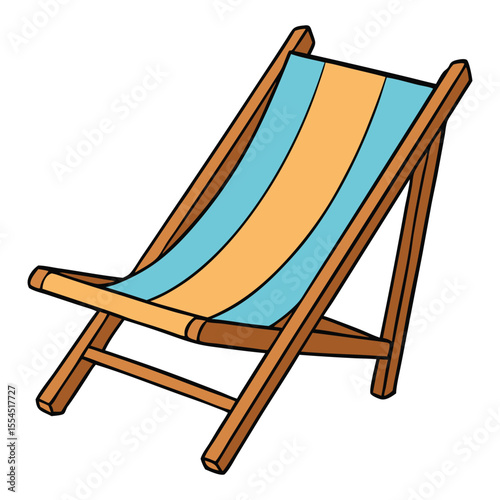 Wooden-frame beach chair with a classic foldable design, canvas seat, and backrest, perfect for relaxing by the sea with comfort and style under the sun.
