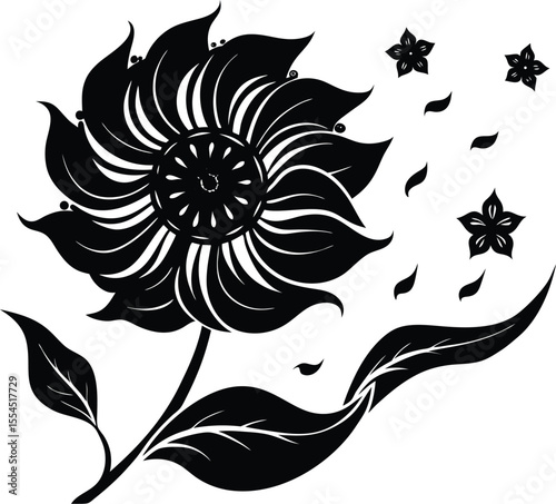 Silhouette of a flower in wind
