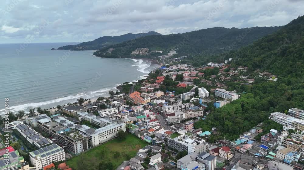 Drone aerial birds eye view patong walking street bangla road phuket town thailand coast city beach Drone aerial birds eye view patong walking street bangla road phuket town thailand coast city beach