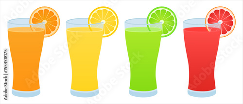 Different Tastes Fresh Fruits Juice Vector Design. Food Lemon, Lime, Grapefruit, Orange. High-Quality Vector Illustration Adobe Stock 