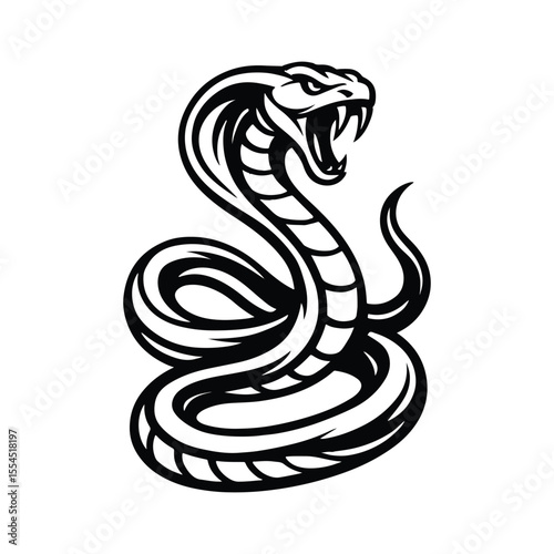 Dangerous Snake Drawing With Curved Body And Sharp Expression In Inked Line Art