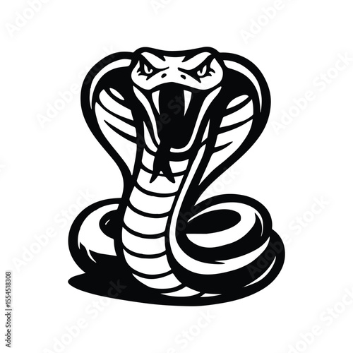 Striking Cobra Snake Artwork With Bold Lines And Aggressive Pose On White Background