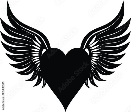Silhouette of a heart with wings
