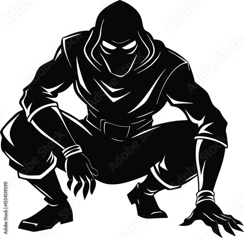 Silhouette of a ninja crouching
