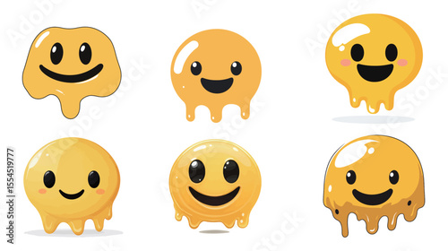 Smooth rounded yellow emoji-like character with a glossy surface and minimal facial features, representing expressive digital emotions, ideal for messaging apps, social media graphics, UI design, 