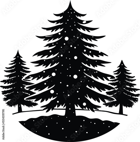 Silhouette of a pine tree in snow