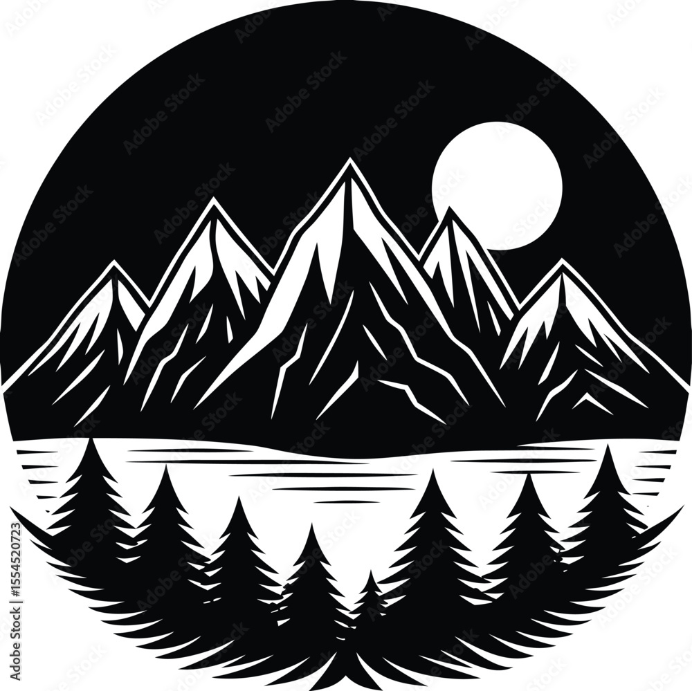 Obraz premium Silhouette of a sun setting behind mountains