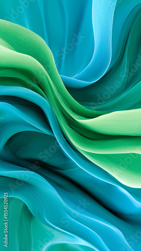 Abstract fluid lines, soft green and blue gradients,