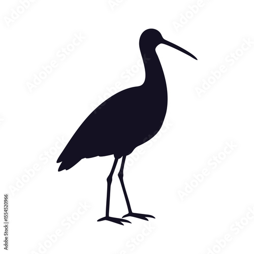 Standing Ibis Bird Silhouette Vector. Wading Bird Icon.
