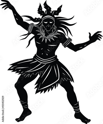 Silhouette of a tribal warrior dancing