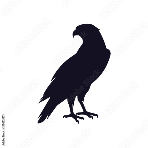 Perching Hawk Silhouette. Bird of Prey Vector Icon 